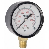 PRESSURE GAUGE, 2.5", BR 1000PSI/KPA, 1/4"NPT BTM