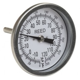 THERMOMETER, 3" DIAL, 2.5" STEM, 0/250FC,1/2"NPT
