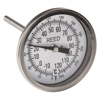 THERMOMETER, 3" DIAL, 4" STEM, 0/250FC,1/2"NPT