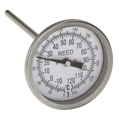 THERMOMETER, 3" DIAL, 6" STEM, 0/250FC,1/2"NPT