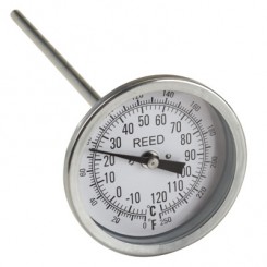 THERMOMETER, 3" DIAL, 9" STEM, 0/250FC,1/2" NPT